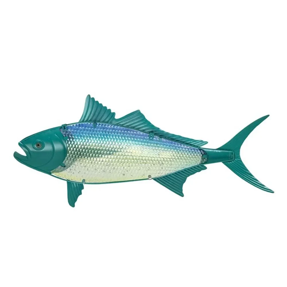 Tuna Fish Wall Sculpture 36 Inch Metal and Glass Iridescent Coastal Decor